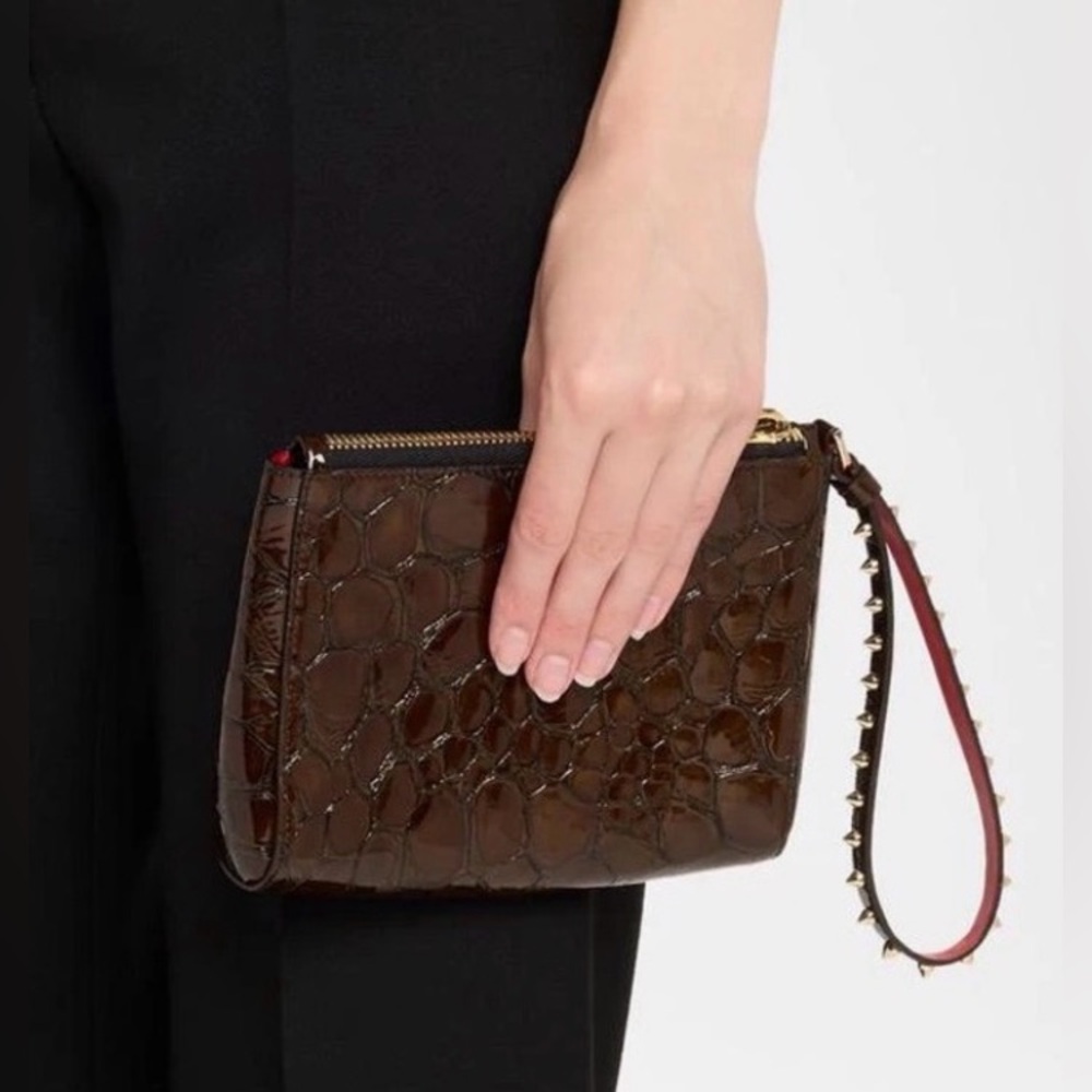 Christian Louboutin Cabata Crocodile Embossed Leather Wristlet - Picture 2 of 8